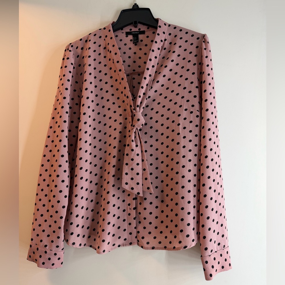 Forever 21 Pink and Black Polka Dot Blouse